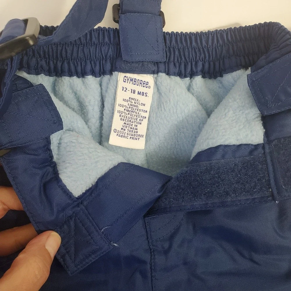 Vintage Gymboree 12-18 Month Blue Fleece Lined Snow Pants Bibs Winter Overalls
